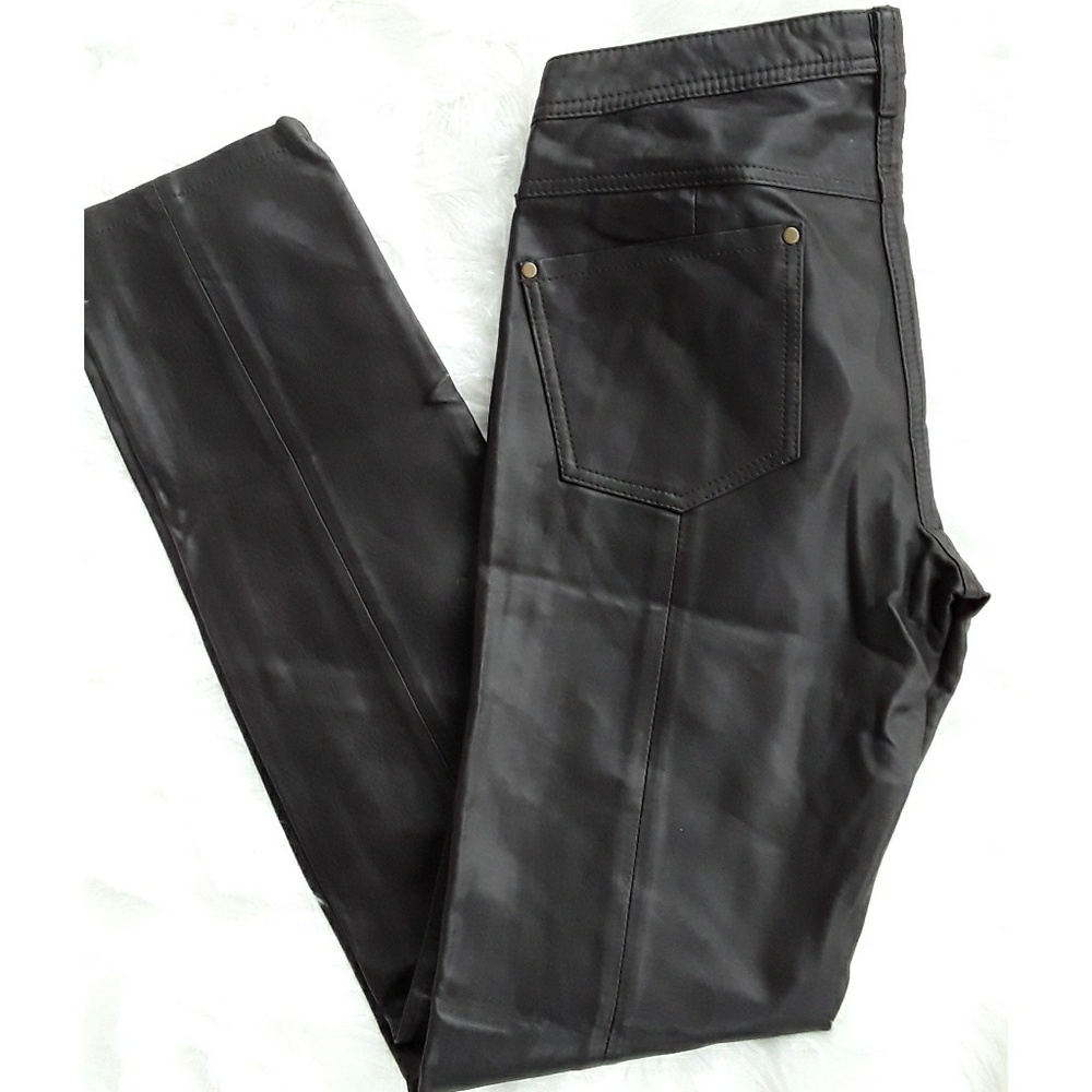 Free People Brown Vegan Leather Skinny Pants